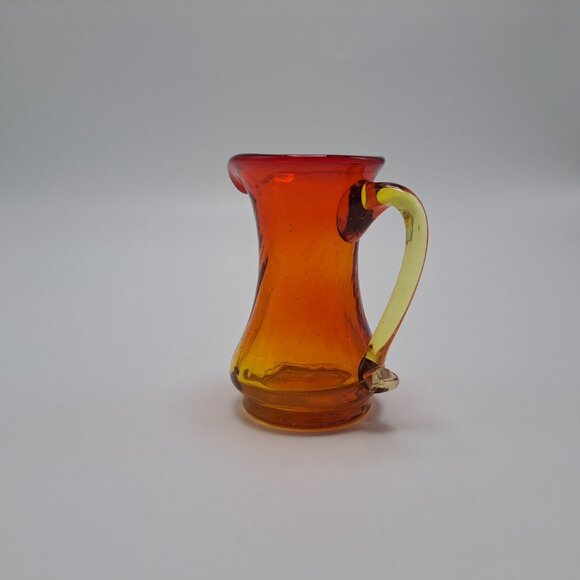Pilgrim Hand Blown Swirl Glass Vase Pitcher With Applied Handle Amberina Vintage - Picture 5 of 12